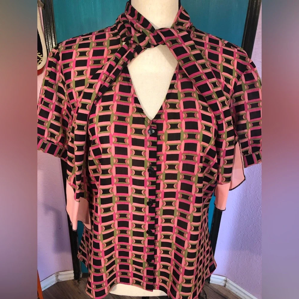 Vintage Art Deco Lavalliere Blouse Size L 🖤 - Picture 5 of 16